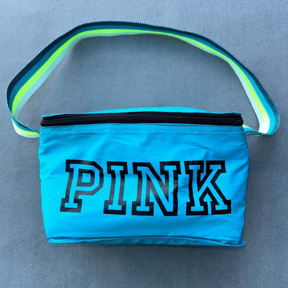 Victoria's Secret PINK Blue Insulated Lunch Bag Cooler with Striped Strap